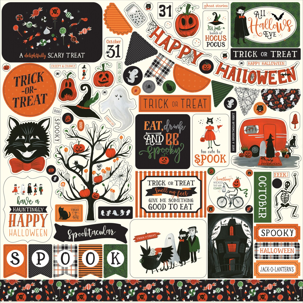 Echo Park Trick Or Treat 12 x 12 Cardstock Element Sticker Sheet